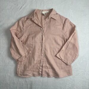 Studio M Coral Linen Classic Long Sleeve Collared Button Down Shirt Womens Large